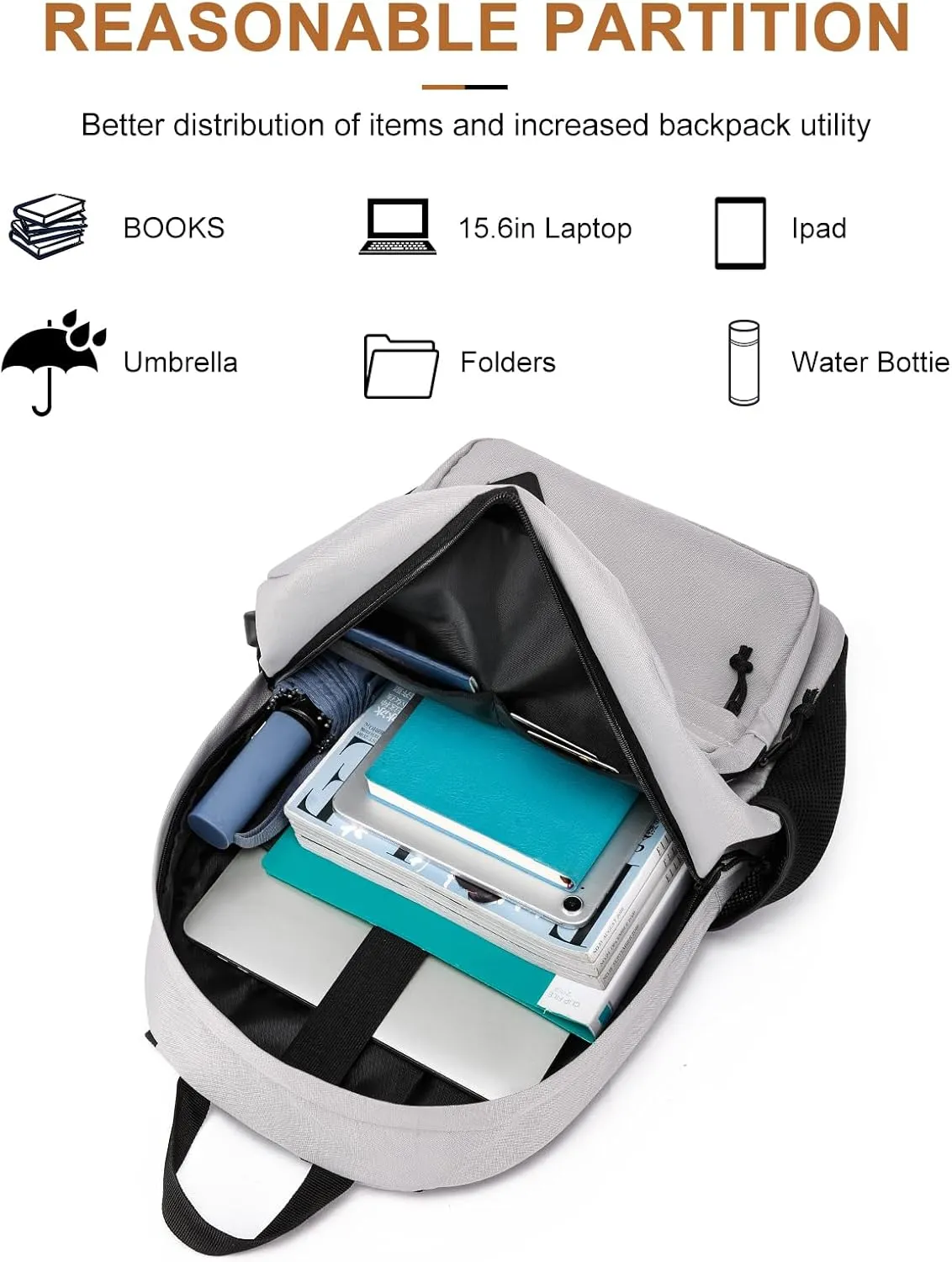 Backpack for School Teens Boys Girls, Lightweight Casual Backpacks for Men and Women, Classic Basic Water Resistant Casual Daypack, 15.6 Inch Laptop Backpack Bookbag for College High School, Grey