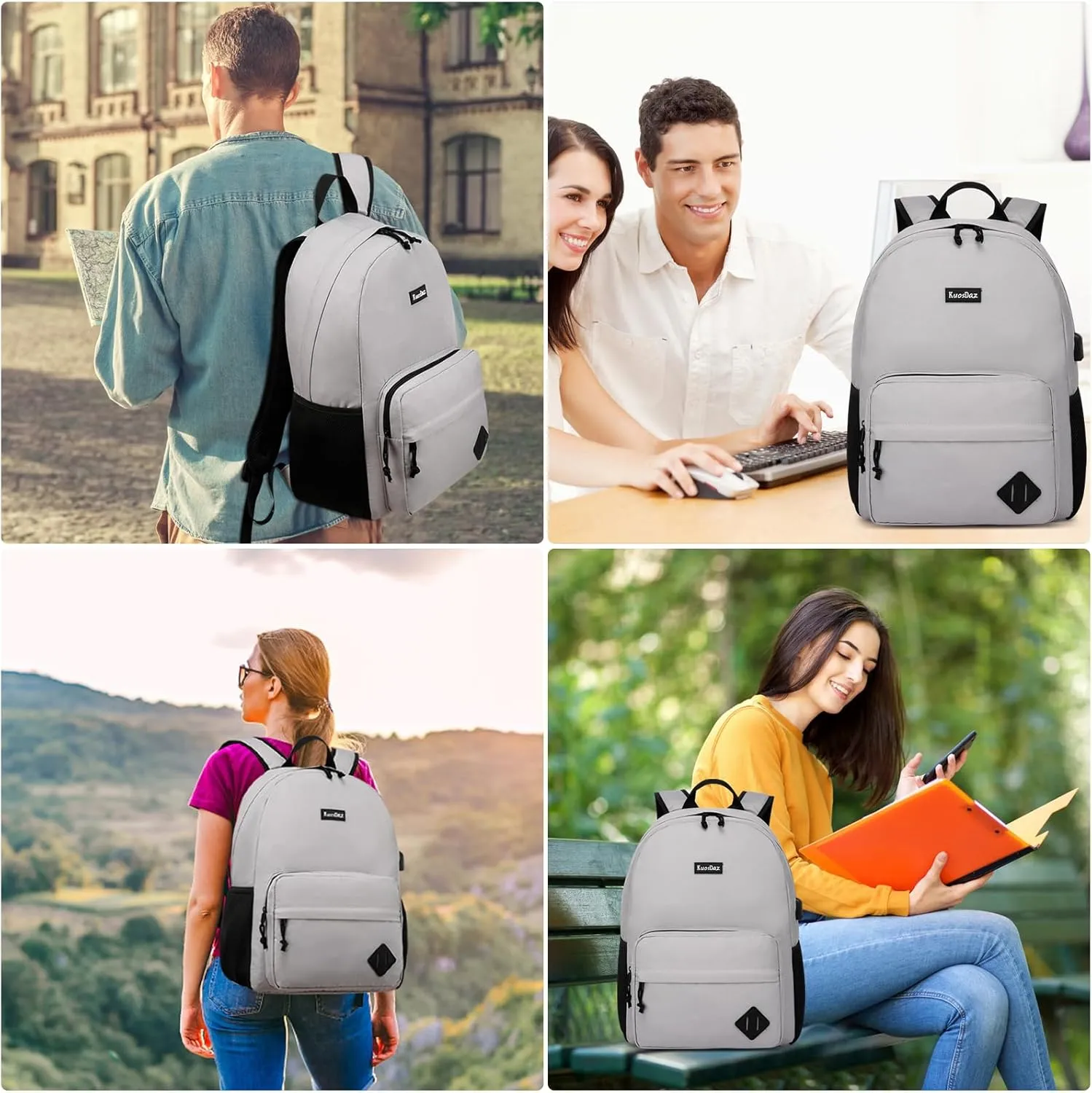 Backpack for School Teens Boys Girls, Lightweight Casual Backpacks for Men and Women, Classic Basic Water Resistant Casual Daypack, 15.6 Inch Laptop Backpack Bookbag for College High School, Grey