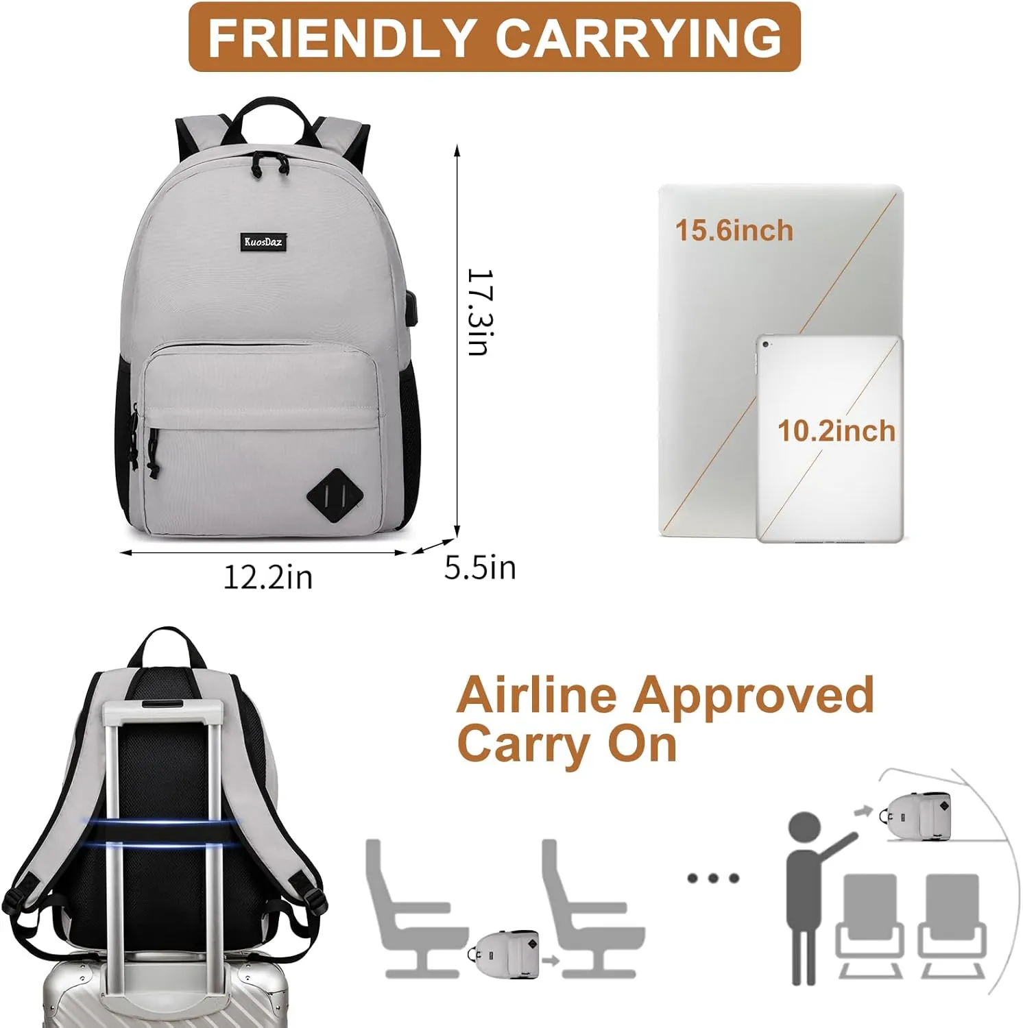 Backpack for School Teens Boys Girls, Lightweight Casual Backpacks for Men and Women, Classic Basic Water Resistant Casual Daypack, 15.6 Inch Laptop Backpack Bookbag for College High School, Grey