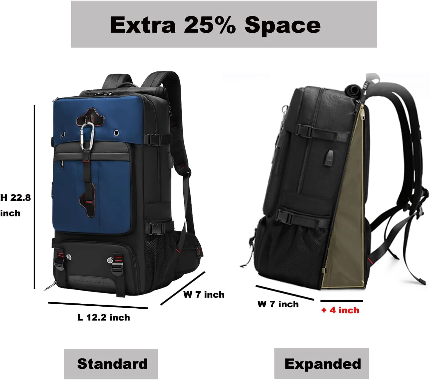 Backpack for Traveling On Airplane,Expandable Carry On Laptop Backpack for Men and Women,Outdoor Travel Bag,Blue