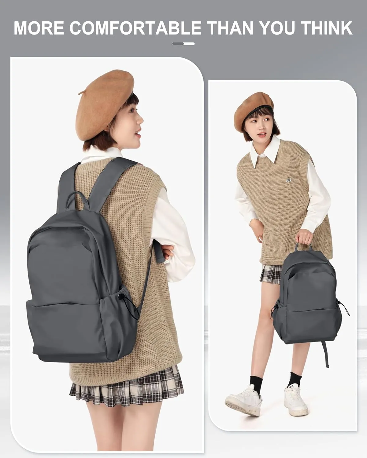 Backpack For Women Men School Aesthetic Lightweight College Backpack for Boys Girls Book Bag Casual Daypack Laptop Gym Backpacks Grey