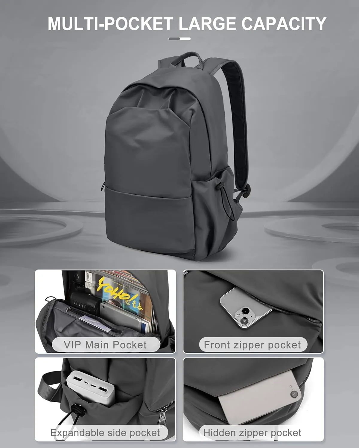 Backpack For Women Men School Aesthetic Lightweight College Backpack for Boys Girls Book Bag Casual Daypack Laptop Gym Backpacks Grey
