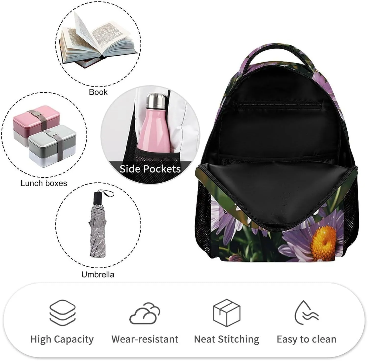 Backpack for Women Men Travel Daisy Plants Daypack Lightweight Laptop Bag Carry On Backpacks for Work