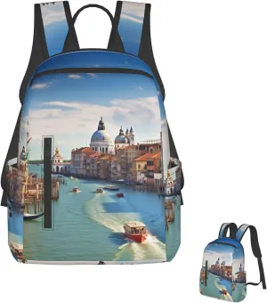 Backpack Grand canal in Italy Travel Casual Laptop Backpack Adjustable Hiking Daypack for Men Women
