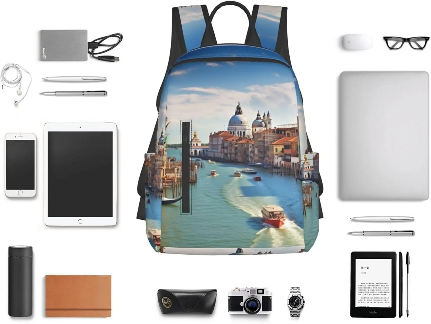 Backpack Grand canal in Italy Travel Casual Laptop Backpack Adjustable Hiking Daypack for Men Women