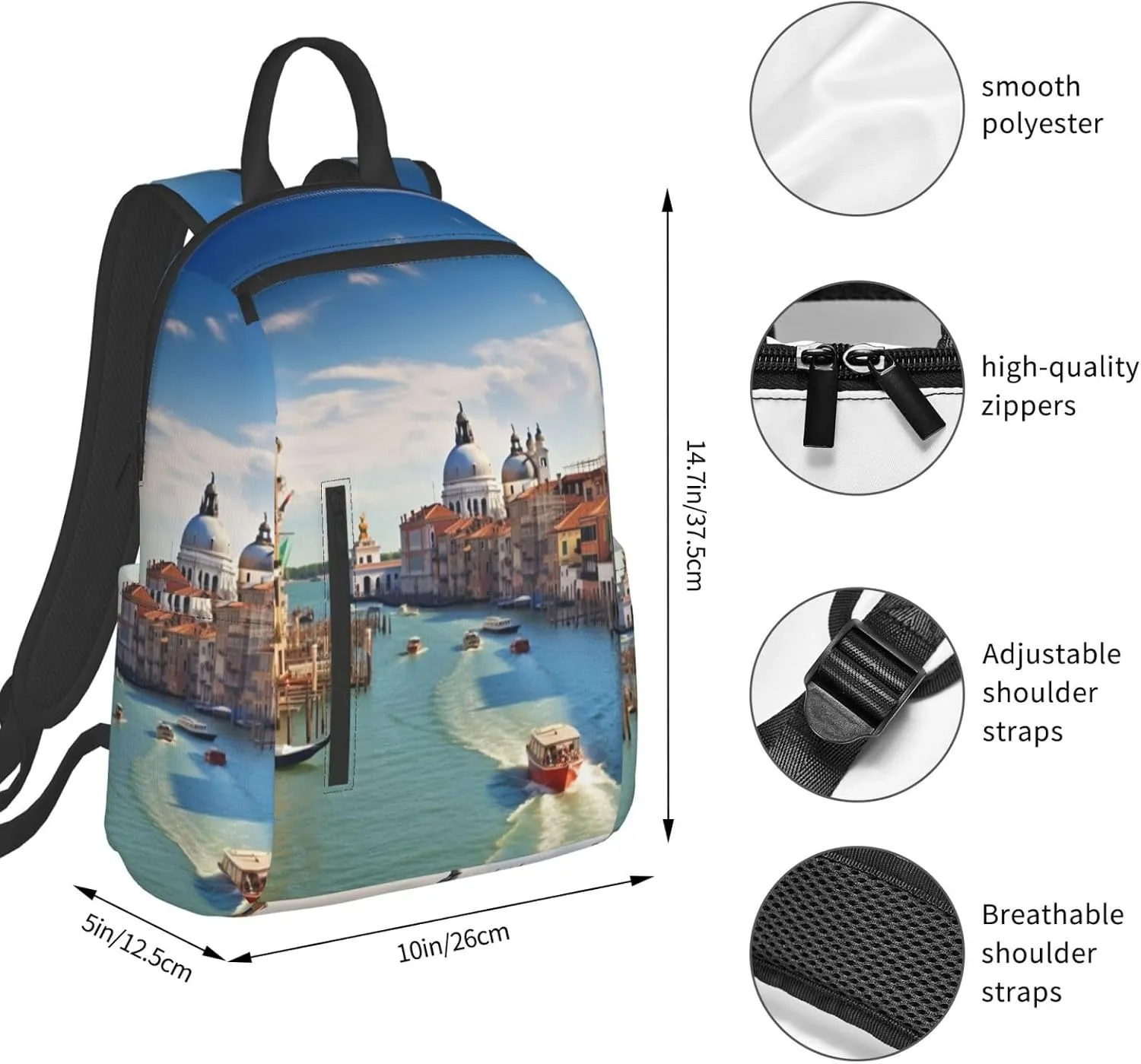 Backpack Grand canal in Italy Travel Casual Laptop Backpack Adjustable Hiking Daypack for Men Women