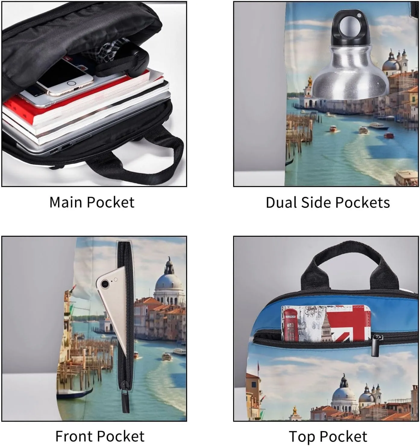 Backpack Grand canal in Italy Travel Casual Laptop Backpack Adjustable Hiking Daypack for Men Women