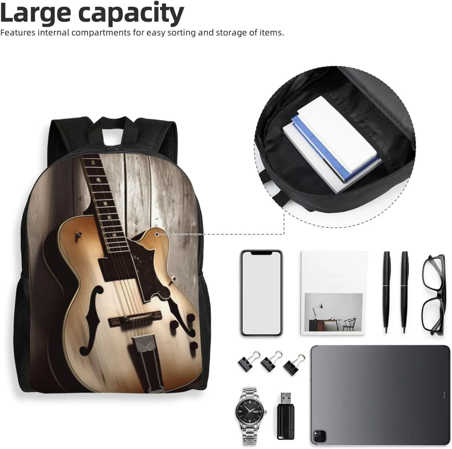 Backpack Guitar Pictures Travel Casual Laptop Backpack Waterproof Hiking Daypack For Men Women