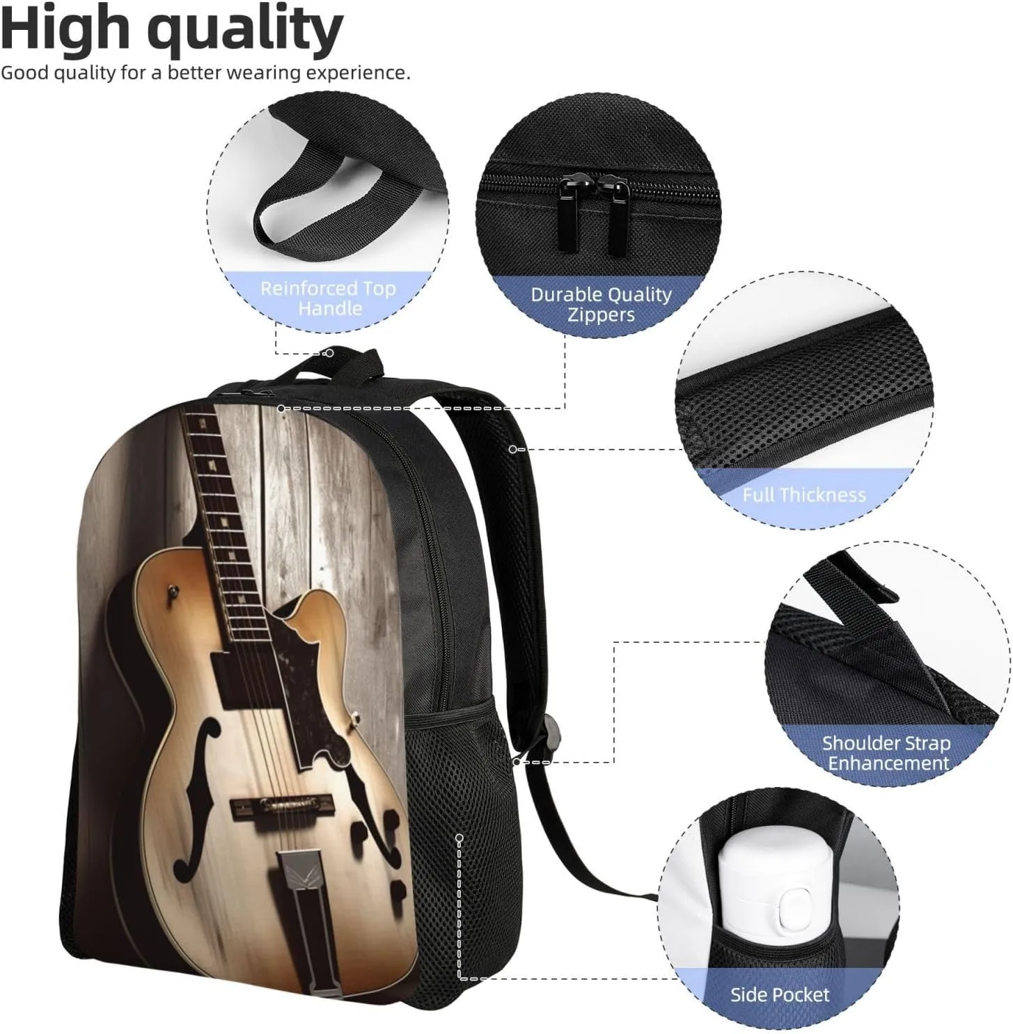 Backpack Guitar Pictures Travel Casual Laptop Backpack Waterproof Hiking Daypack For Men Women