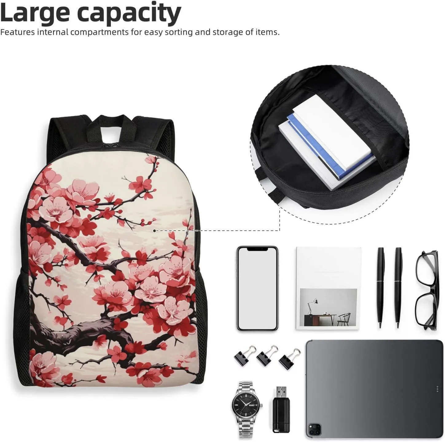 Backpack Japanese Floral Cherry Blossom Travel Casual Laptop Backpack Waterproof Hiking Daypack for Men Women