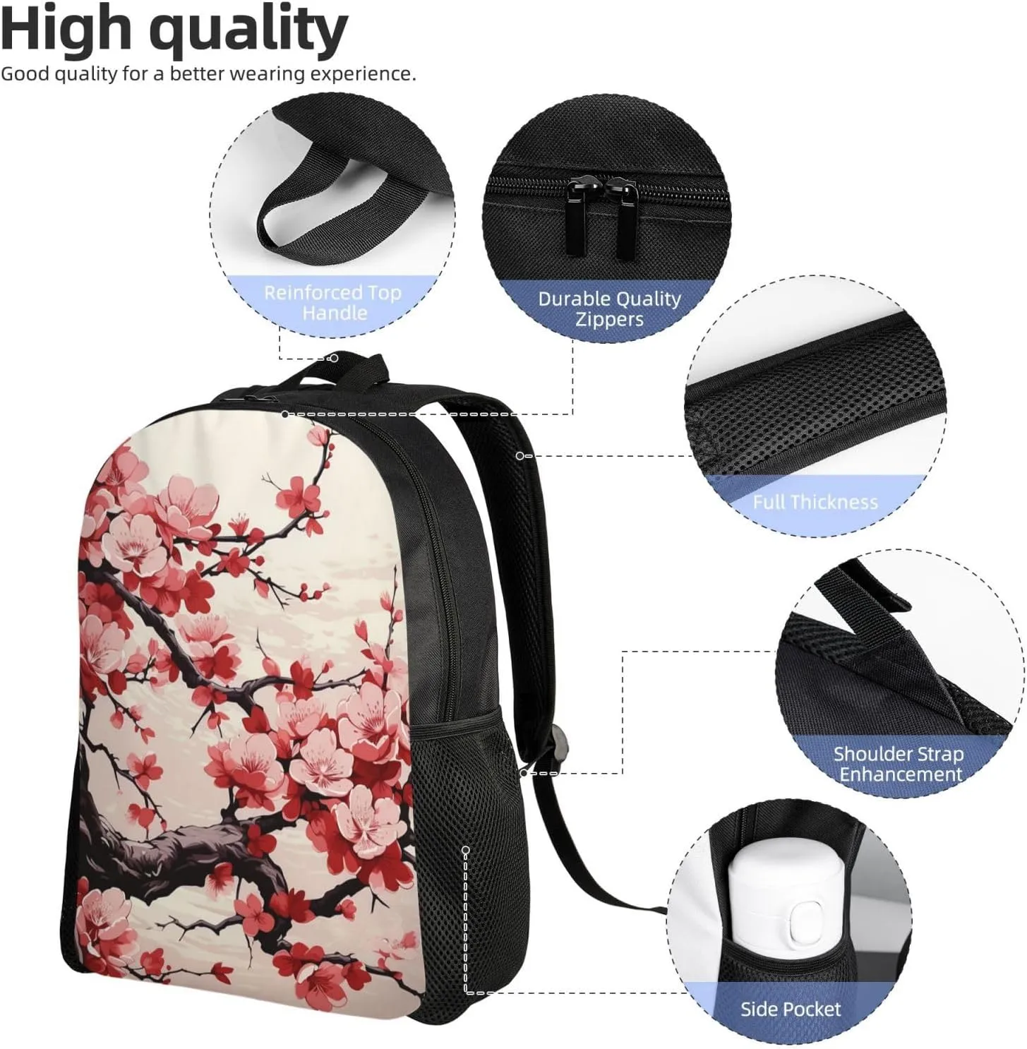 Backpack Japanese Floral Cherry Blossom Travel Casual Laptop Backpack Waterproof Hiking Daypack for Men Women