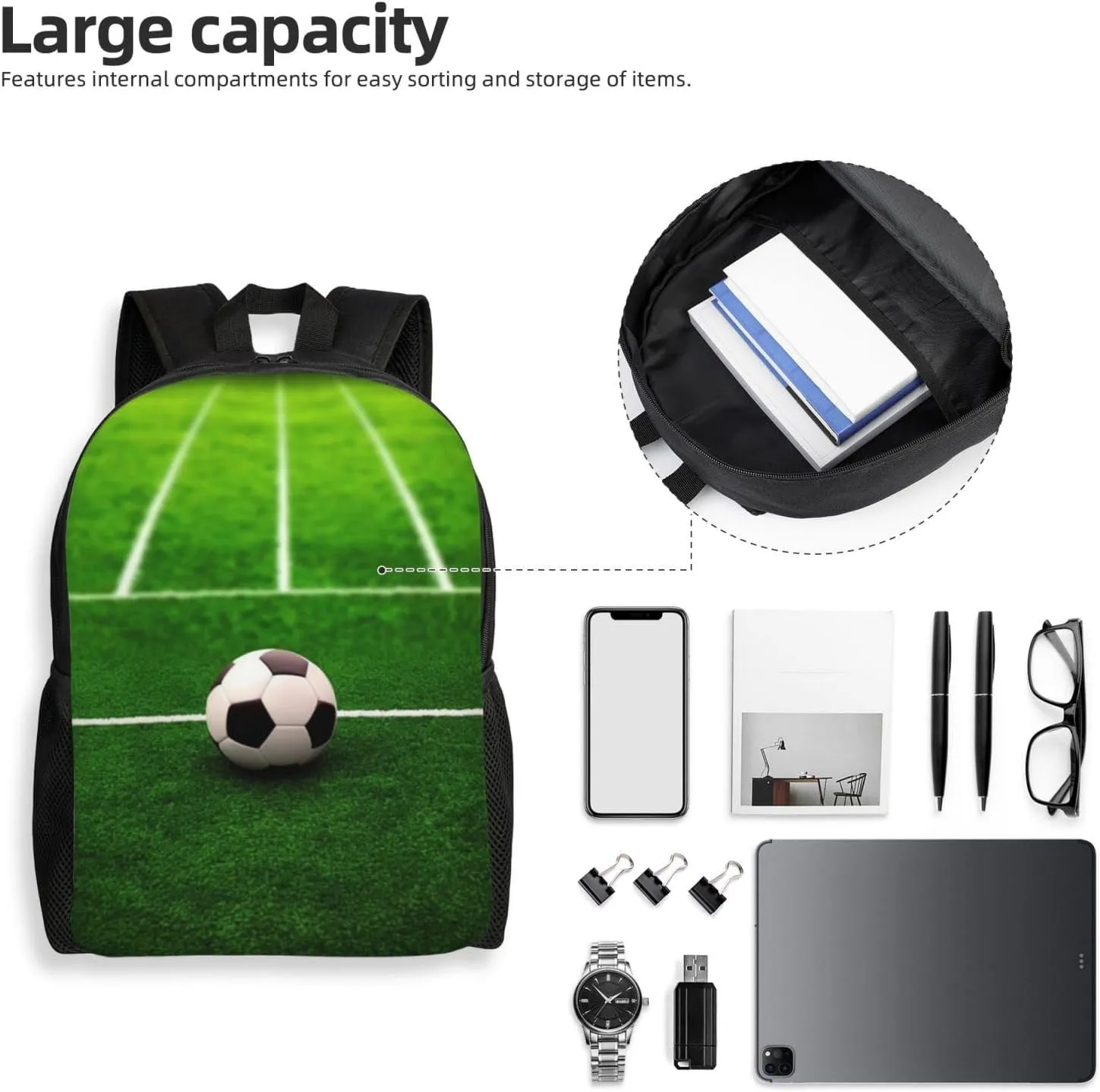 Backpack Soccer Playground The Ball Travel Casual Laptop Backpack Waterproof Hiking Daypack For Men Women