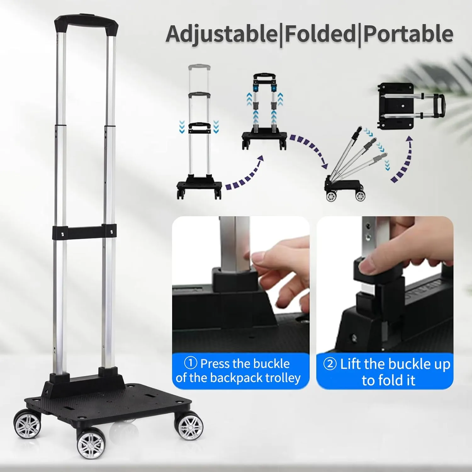 Backpack Trolley Wheeled Cart-Backpack Hand Truck with Luggage Strap,Aluminium Alloy Folding Trolley Cart for Bags Backpack Travel Luggage Cart