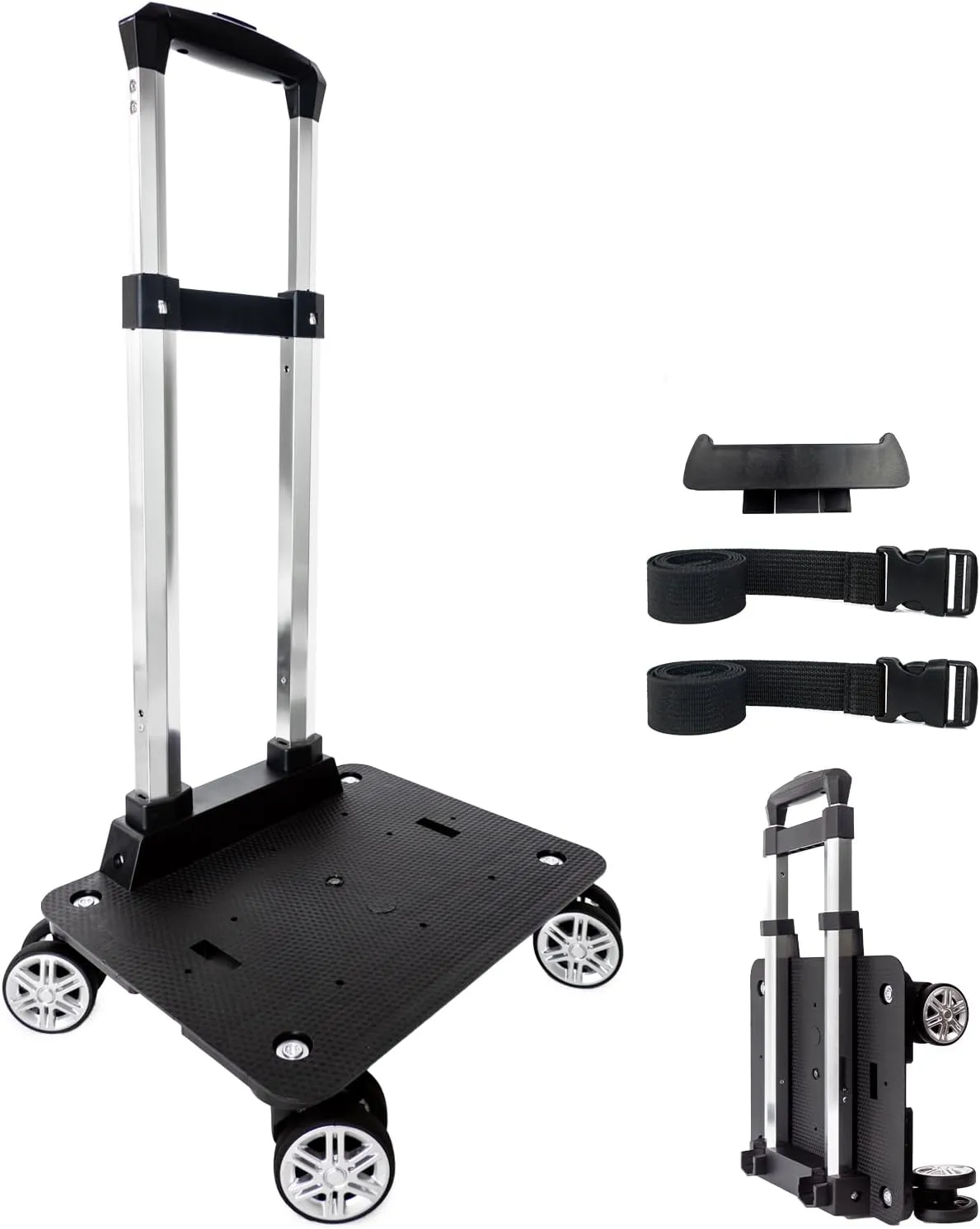 Backpack Trolley Wheeled Cart-Backpack Hand Truck with Luggage Strap,Aluminium Alloy Folding Trolley Cart for Bags Backpack Travel Luggage Cart