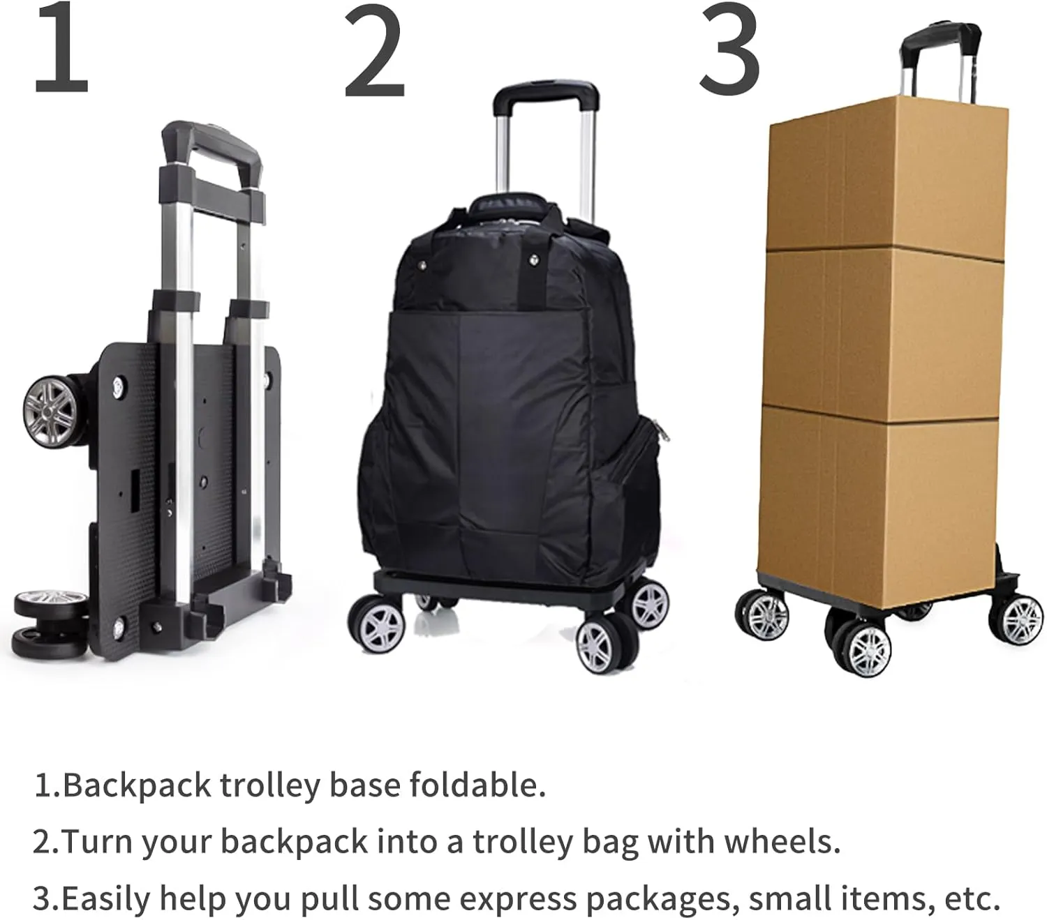 Backpack Trolley Wheeled Cart-Backpack Hand Truck with Luggage Strap,Aluminium Alloy Folding Trolley Cart for Bags Backpack Travel Luggage Cart
