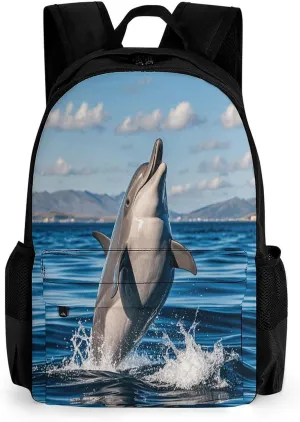 Backpack with Pocket Backpacks Cute Dolphin Jumping Printed Travel Backpack Lightweight Outdoor Travel Gym Events Bag