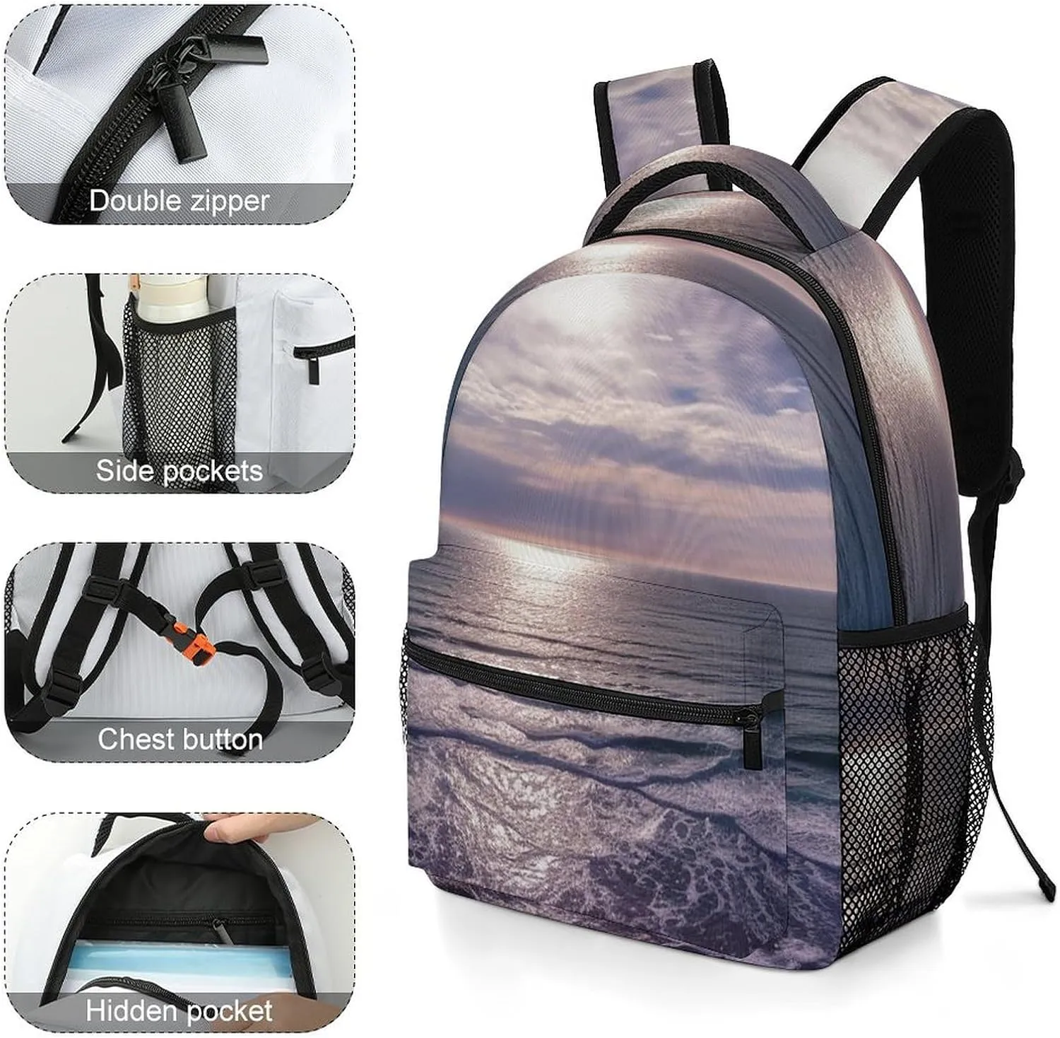 Backpacks Atlantic Ocean Travel Bag Laptop Backpack Casual Daypack for Weekender Business Hiking