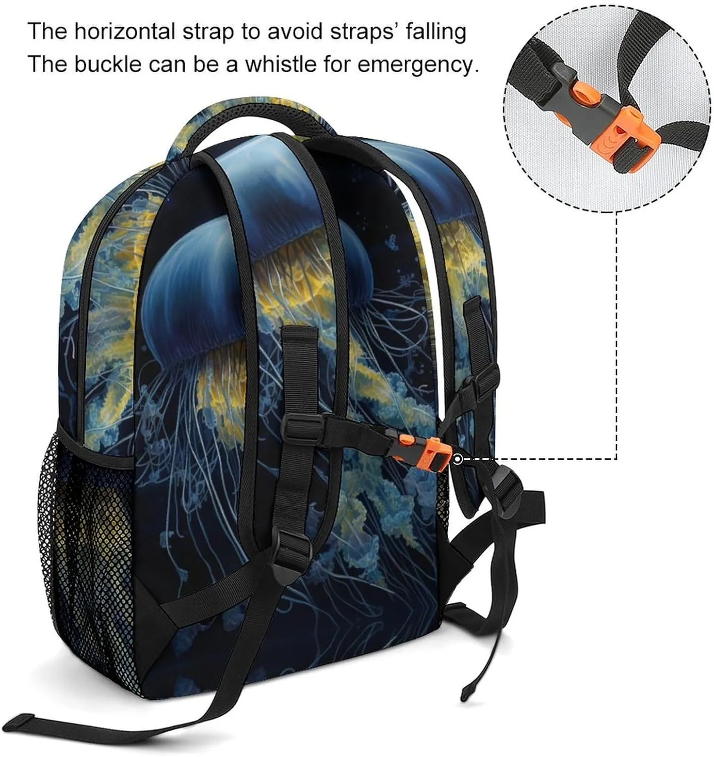 Backpacks Blue And Gold Jellyfish Travel Bag Laptop Backpack Casual Daypack for Weekender Business Hiking