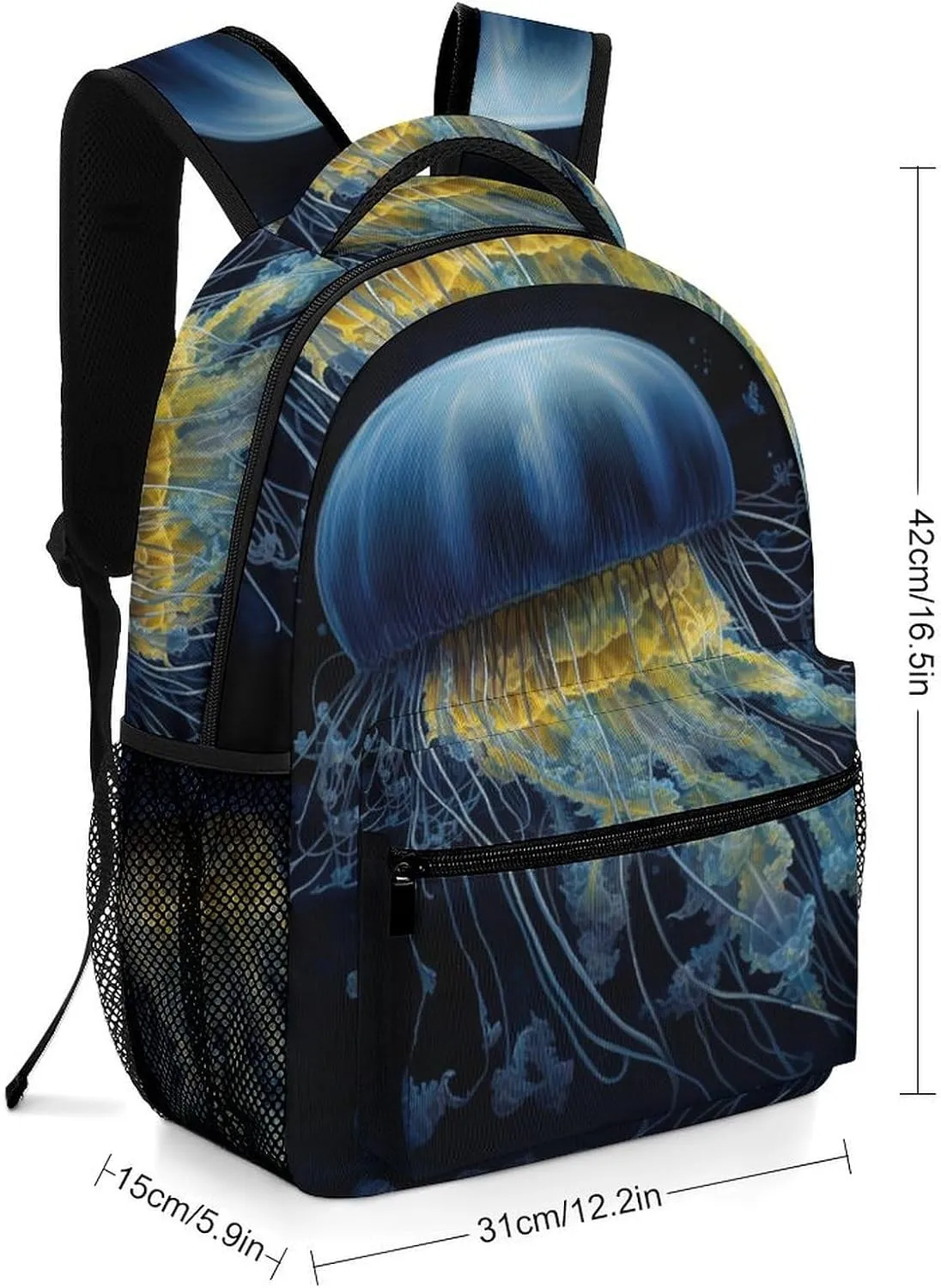 Backpacks Blue And Gold Jellyfish Travel Bag Laptop Backpack Casual Daypack for Weekender Business Hiking