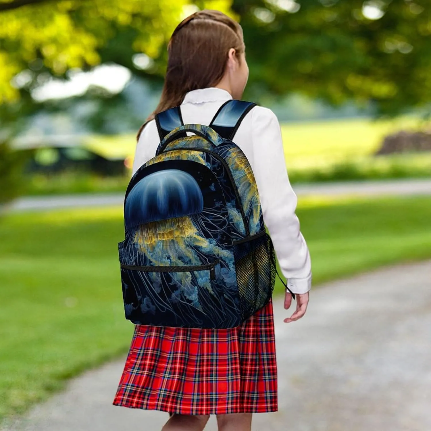 Backpacks Blue And Gold Jellyfish Travel Bag Laptop Backpack Casual Daypack for Weekender Business Hiking