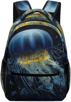 Backpacks Blue And Gold Jellyfish Travel Bag Laptop Backpack Casual Daypack for Weekender Business Hiking