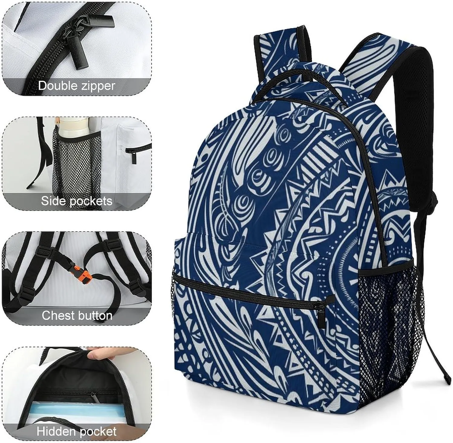 Backpacks Blue Polynesian Maori Tribal Pattern Travel Bag Laptop Backpack Casual Daypack for Weekender Business Hiking