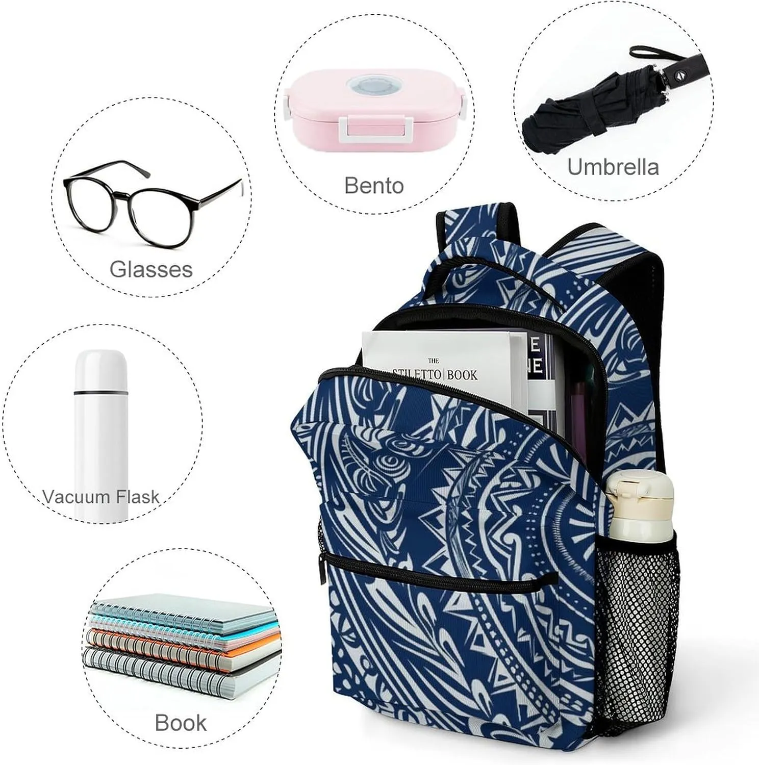 Backpacks Blue Polynesian Maori Tribal Pattern Travel Bag Laptop Backpack Casual Daypack for Weekender Business Hiking
