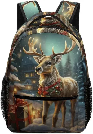 Backpacks Christmas Gift Reindeer Travel Bag Laptop Backpack Casual Daypack for Weekender Business Hiking