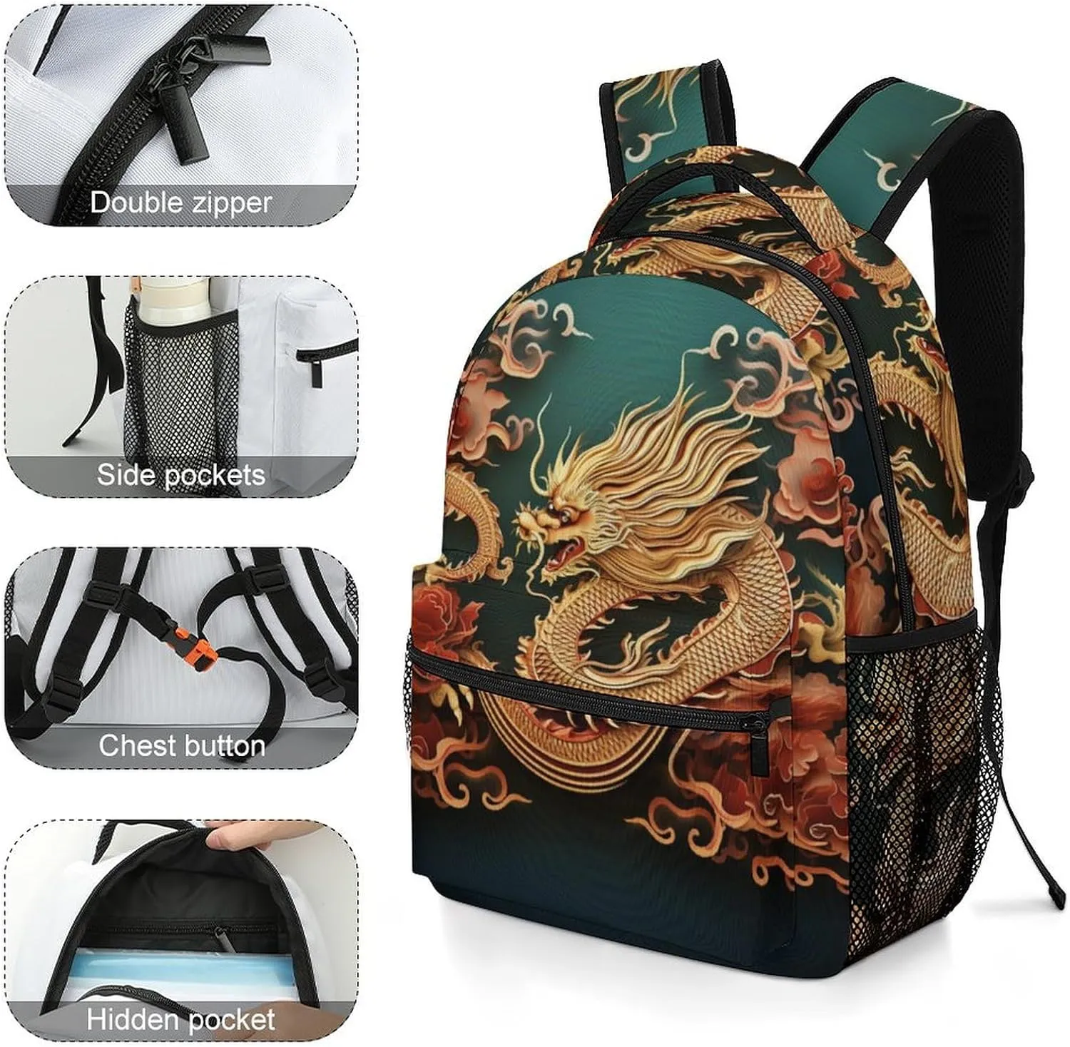 Backpacks Dragon Chinese Background Travel Bag Laptop Backpack Casual Daypack for Weekender Business Hiking