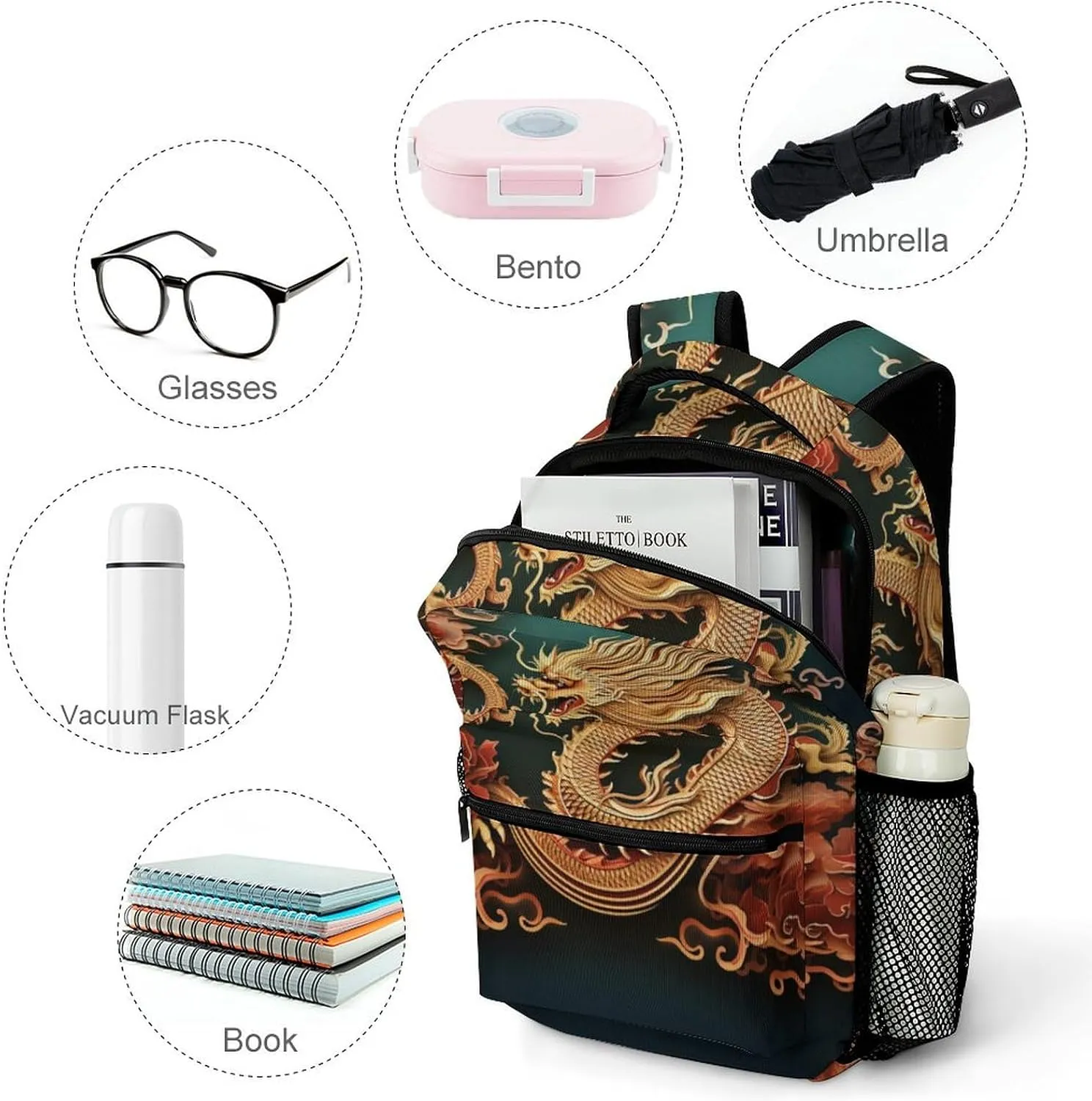 Backpacks Dragon Chinese Background Travel Bag Laptop Backpack Casual Daypack for Weekender Business Hiking