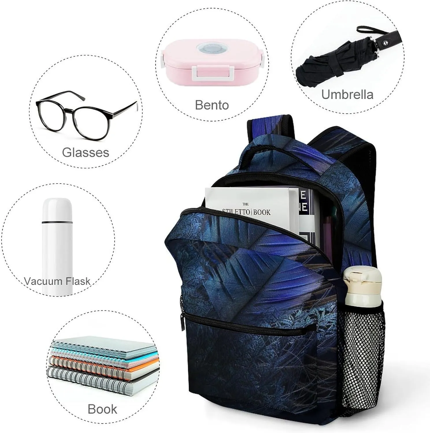 Backpacks Feather Pattern Travel Bag Laptop Backpack Casual Daypack for Weekender Business Hiking