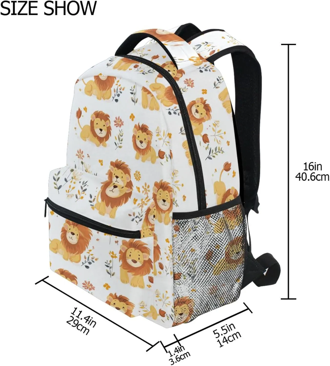 Backpacks for Teacher Nurse Fashion Carry On Backpacks with Chest Strap Gift Men & Women Cartoon Cute Lion White
