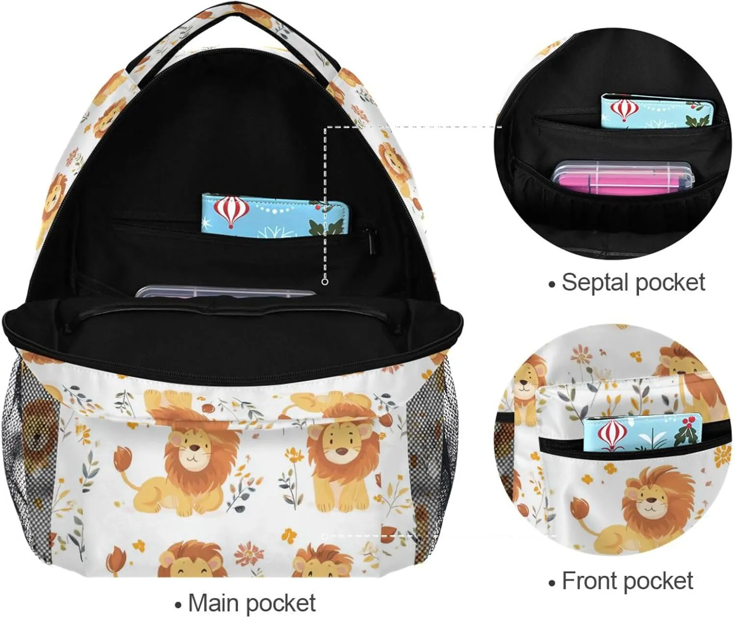 Backpacks for Teacher Nurse Fashion Carry On Backpacks with Chest Strap Gift Men & Women Cartoon Cute Lion White