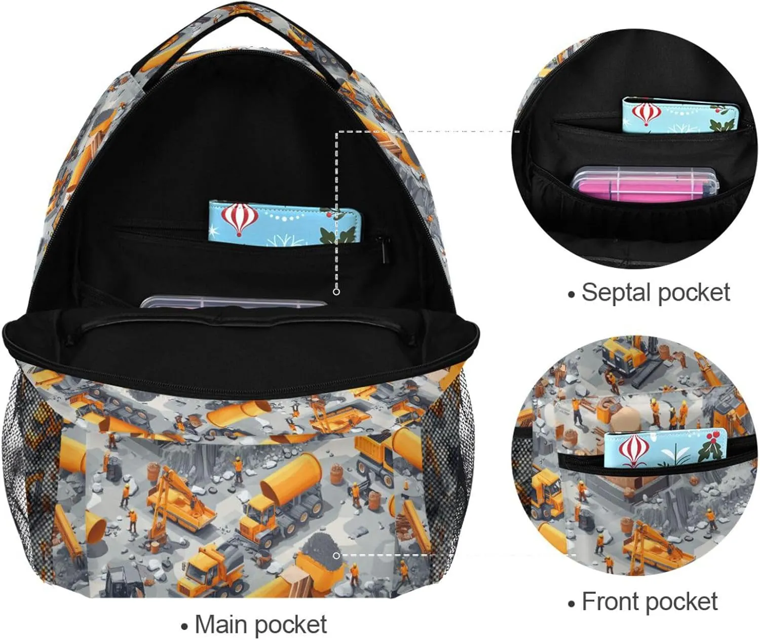 Backpacks for Teenager Fashion Business Work Bag with Chest Strap for Travel Trip Construction Scene Dam Construction Bulldozer