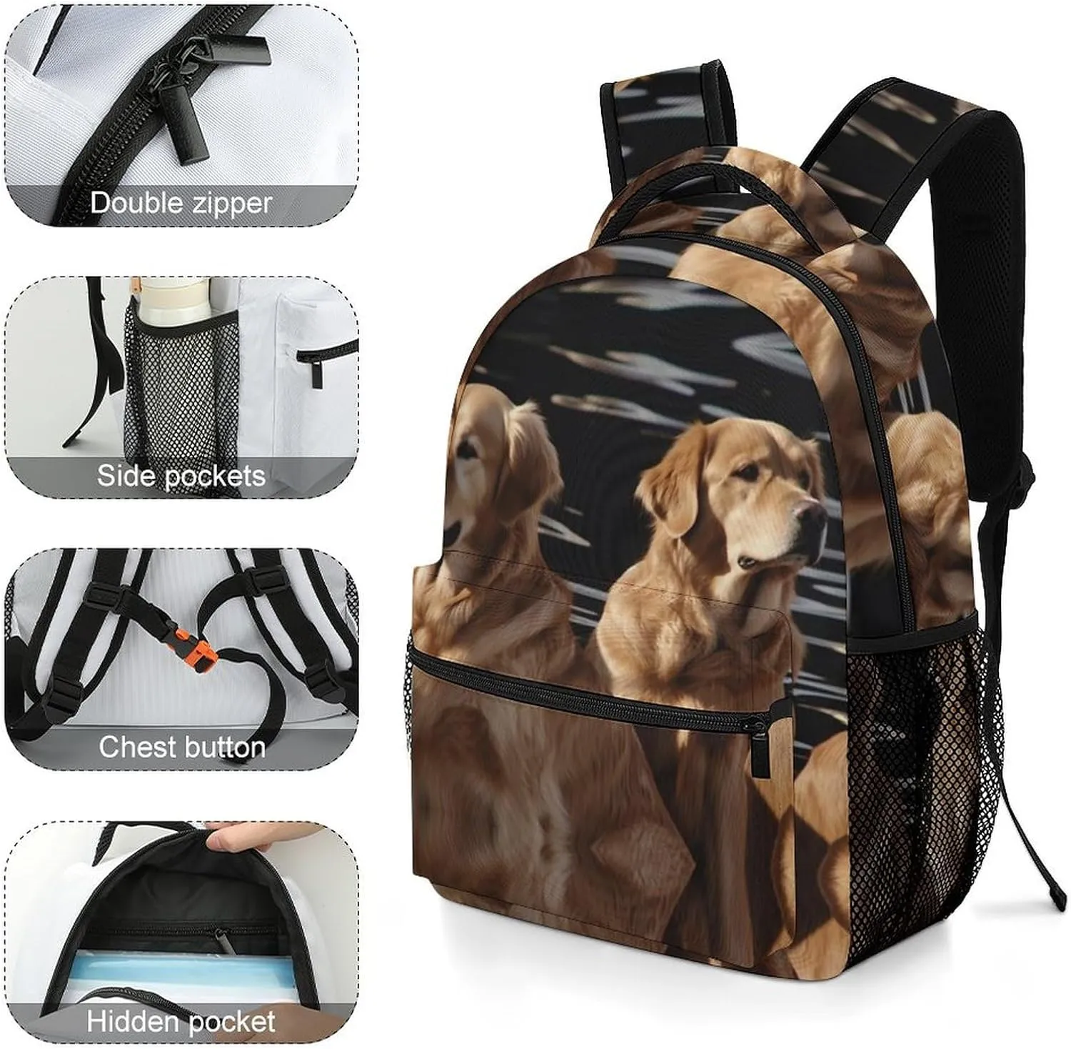 Backpacks Golden Retrievers Travel Bag Laptop Backpack Casual Daypack for Weekender Business Hiking