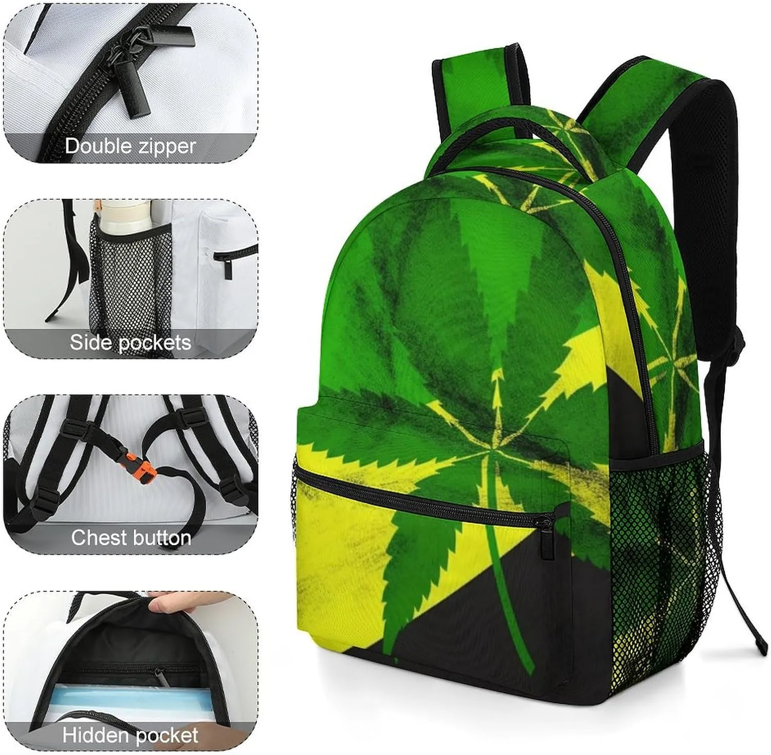 Backpacks Jamaica Flag Leaves Travel Bag Laptop Backpack Casual Daypack for Weekender Business Hiking