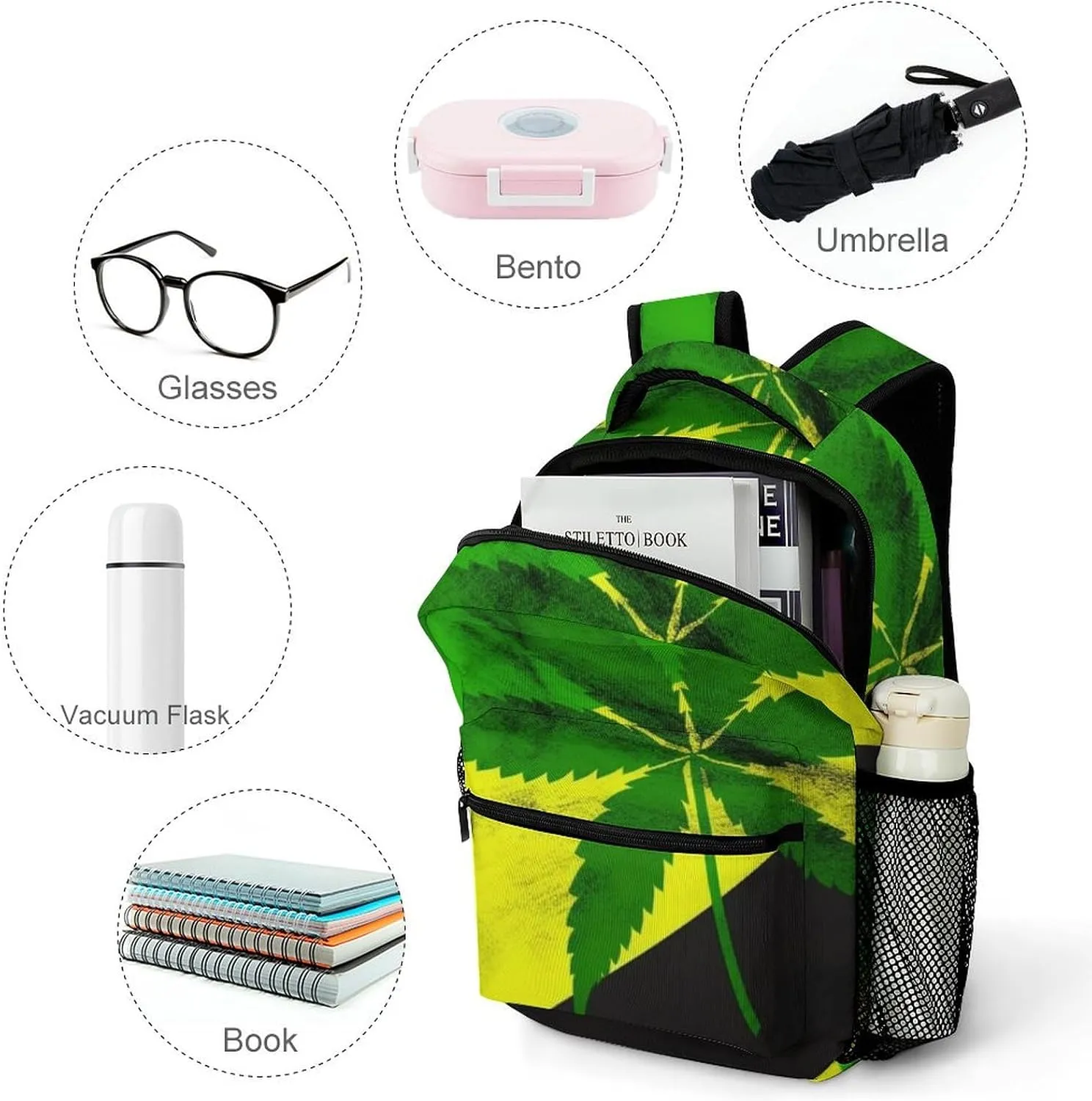 Backpacks Jamaica Flag Leaves Travel Bag Laptop Backpack Casual Daypack for Weekender Business Hiking