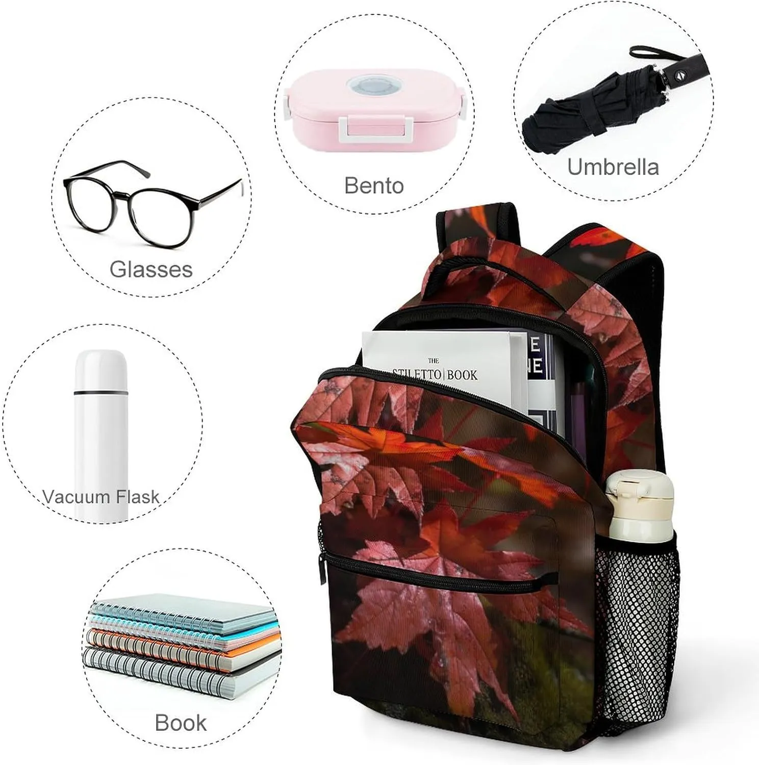 Backpacks Red Maple Leaves Travel Bag Laptop Backpack Casual Daypack for Weekender Business Hiking