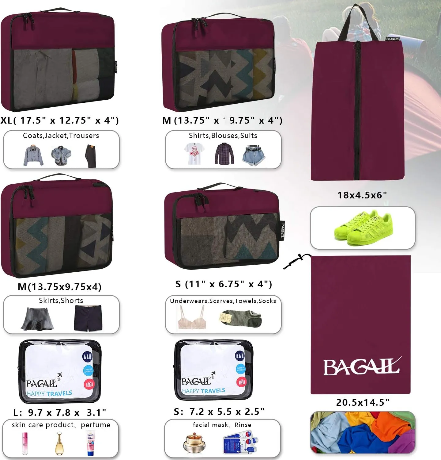 BAGAIL 8 Set/9 Set Packing Cubes Luggage Packing Organizer for Travel, Suitcase Packing Bags for Travel Accessories