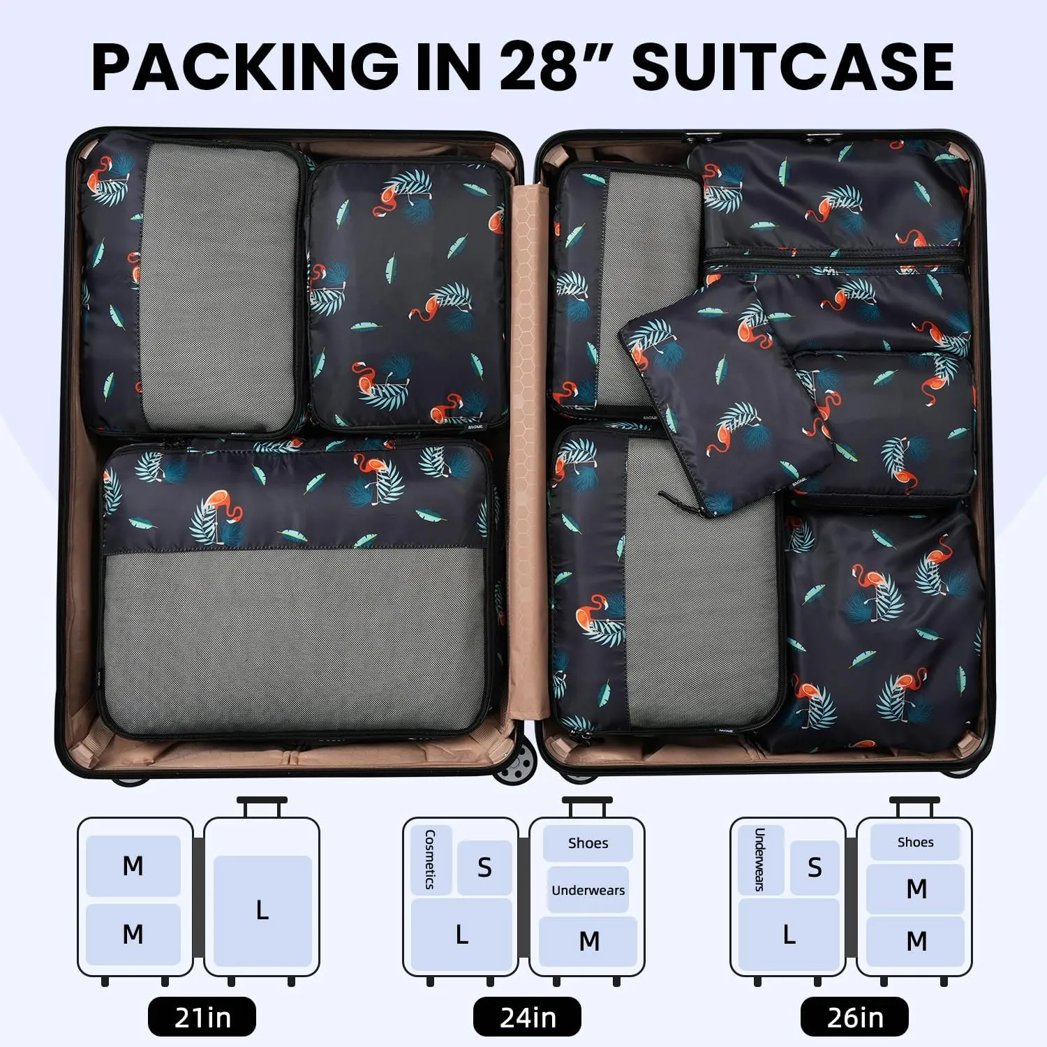 BAGAIL 8 Set/9 Set Packing Cubes Luggage Packing Organizer for Travel, Suitcase Packing Bags for Travel Accessories