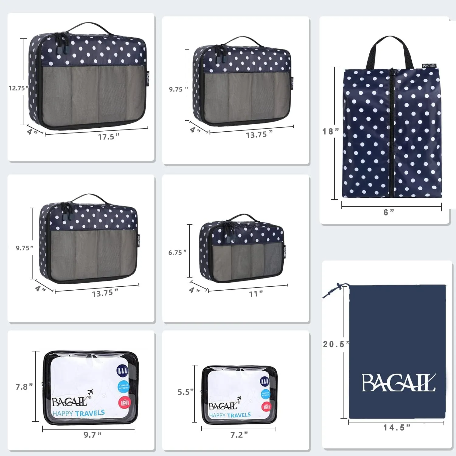 BAGAIL 8 Set/9 Set Packing Cubes Luggage Packing Organizer for Travel, Suitcase Packing Bags for Travel Accessories