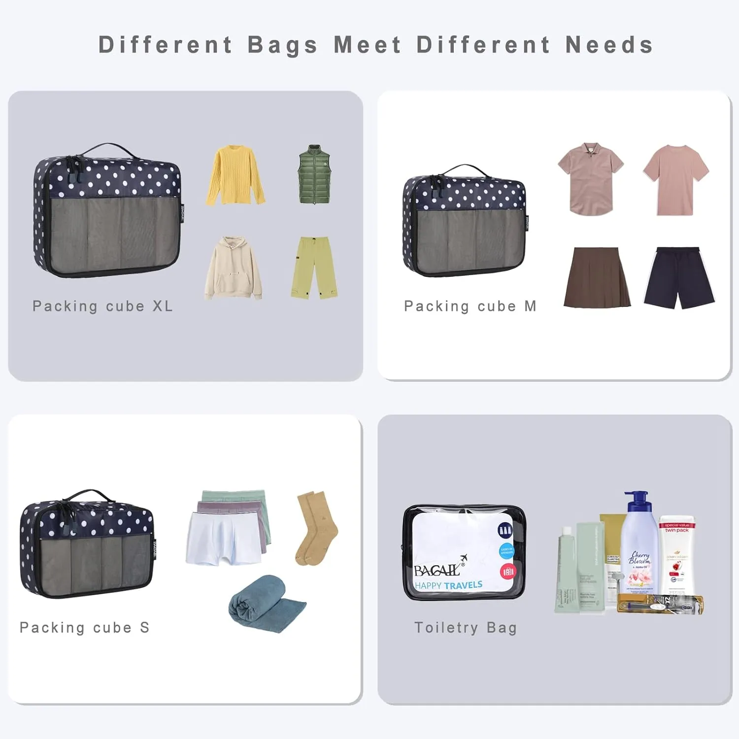 BAGAIL 8 Set/9 Set Packing Cubes Luggage Packing Organizer for Travel, Suitcase Packing Bags for Travel Accessories