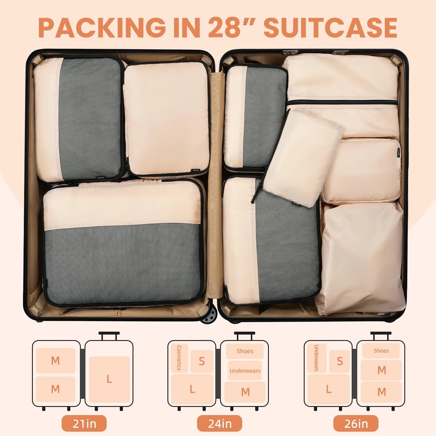 BAGAIL 8 Set/9 Set Packing Cubes Luggage Packing Organizer for Travel, Suitcase Packing Bags for Travel Accessories