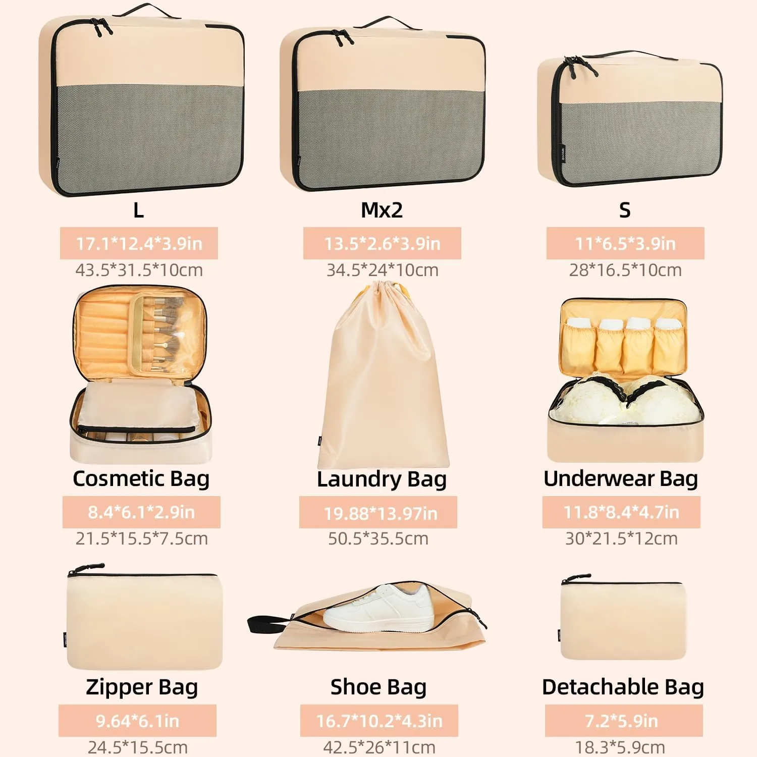 BAGAIL 8 Set/9 Set Packing Cubes Luggage Packing Organizer for Travel, Suitcase Packing Bags for Travel Accessories