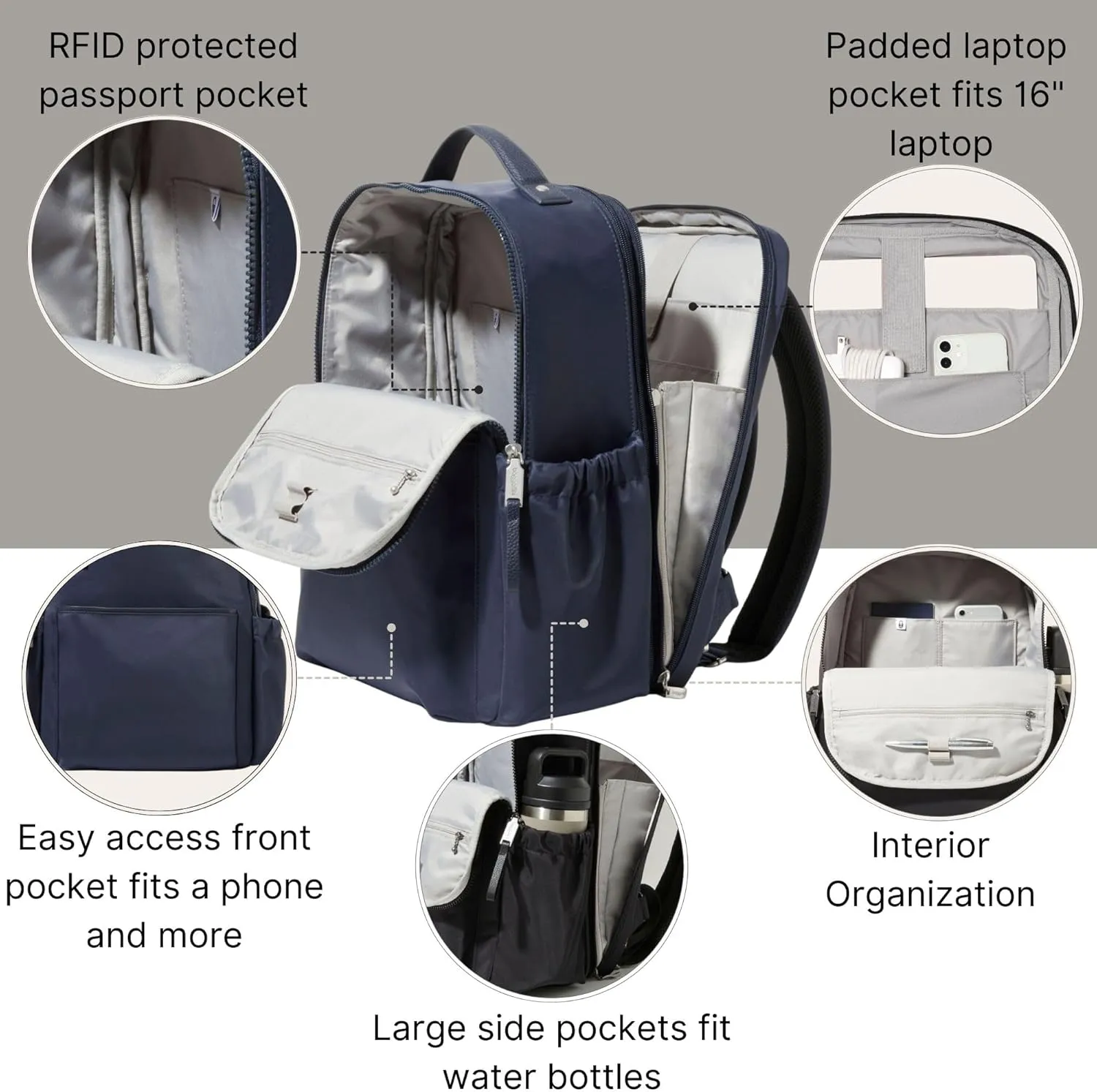 Baggallini Tribeca Expandable Laptop Backpack - 15"x11" Lightweight Work Travel Bag w/Luggage Sleeve & RFID