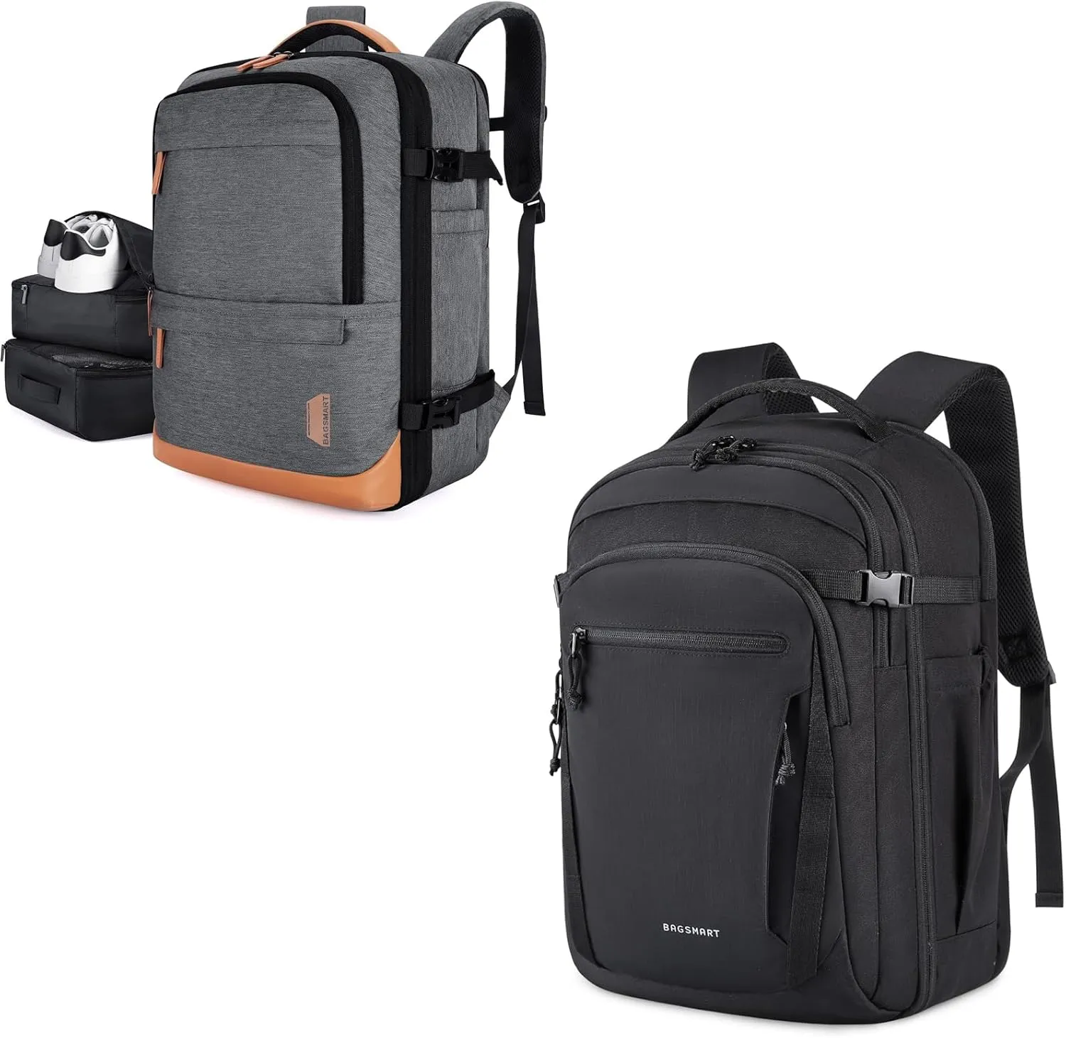 BAGSMART Compression Travel Backpack with Travel Backpack for Men Women, 40L Expandable Airline Approved Carry On Backpack with Packing Cubes,