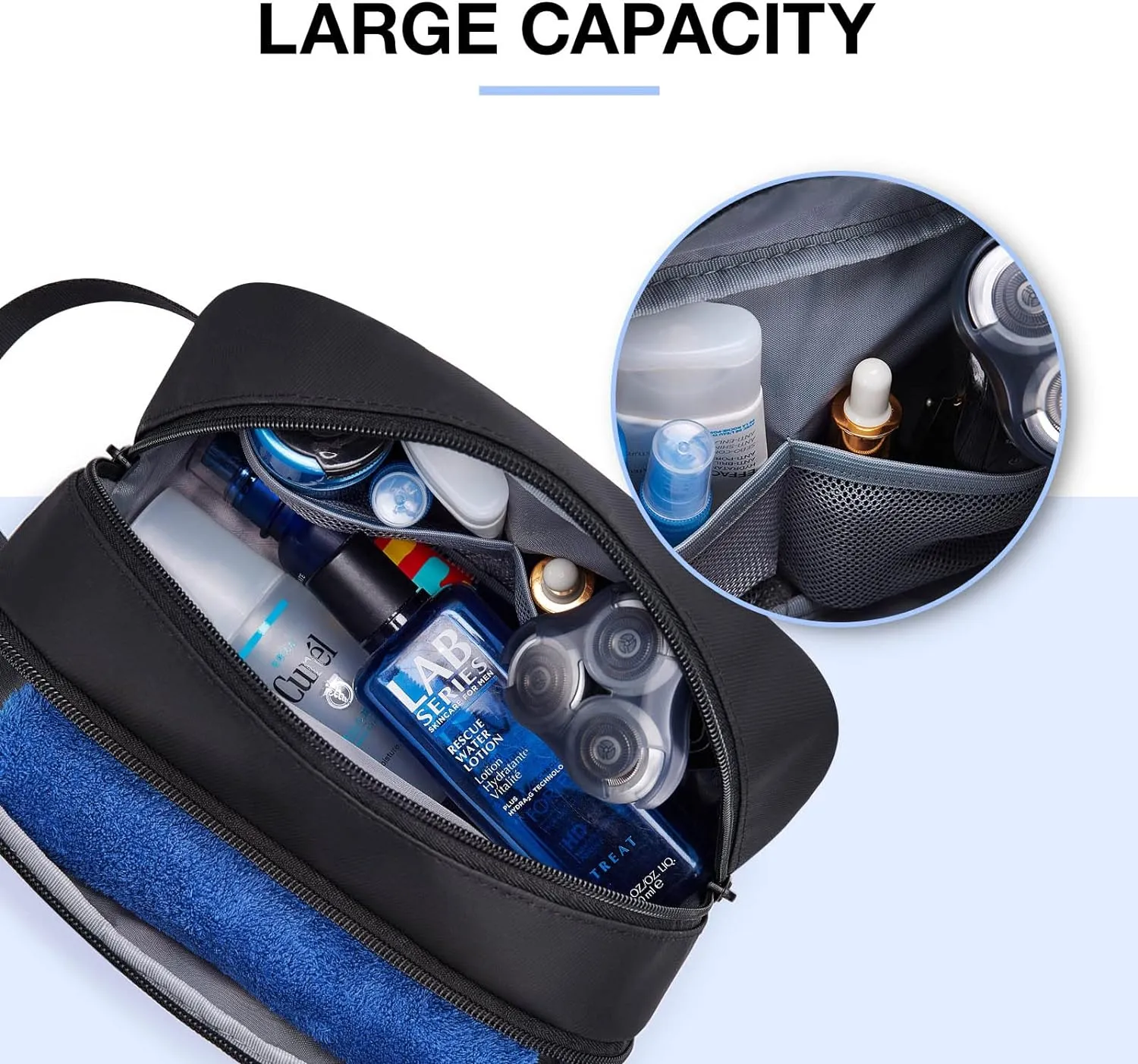 BAGSMART Travel Toiletry Bag for Men, Dopp Kit Water Resistant Shaving Bag for Toiletries Accessories, Black-Medium