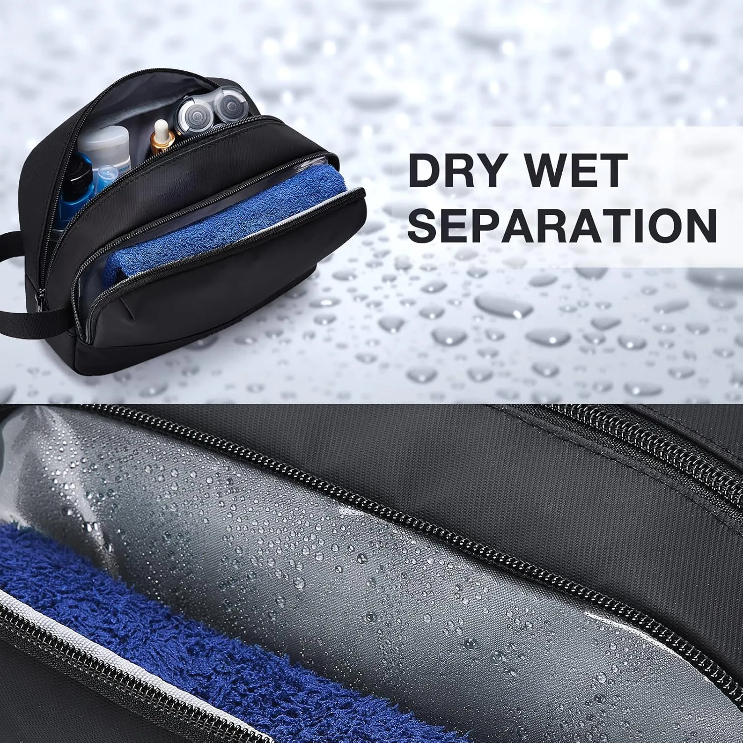 BAGSMART Travel Toiletry Bag for Men, Dopp Kit Water Resistant Shaving Bag for Toiletries Accessories, Black-Medium