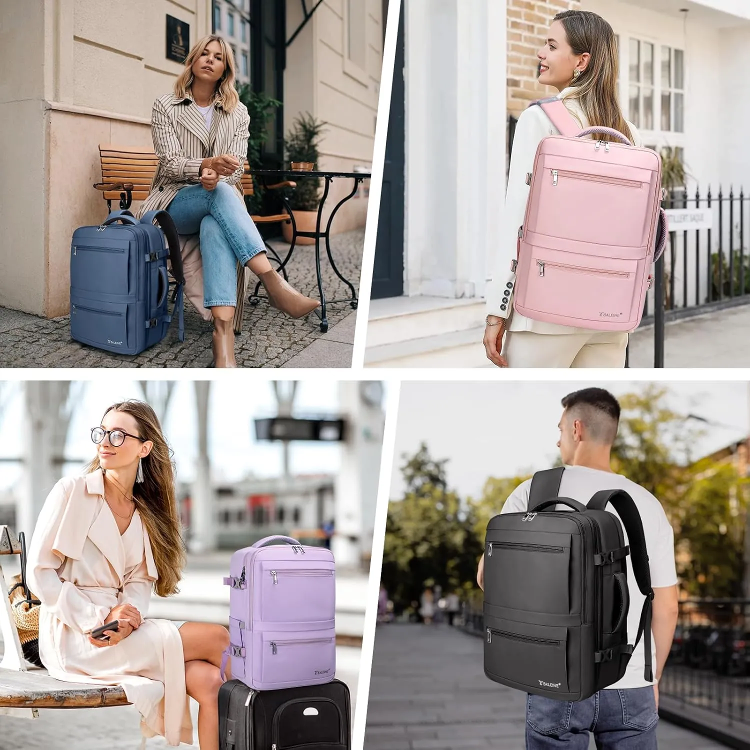 BALEINE Travel Backpack for Women Men, Large Sturdy Carry On Laptop Backpack Gifts for Business, Casual, Weekender, Hiking (Large, Black)