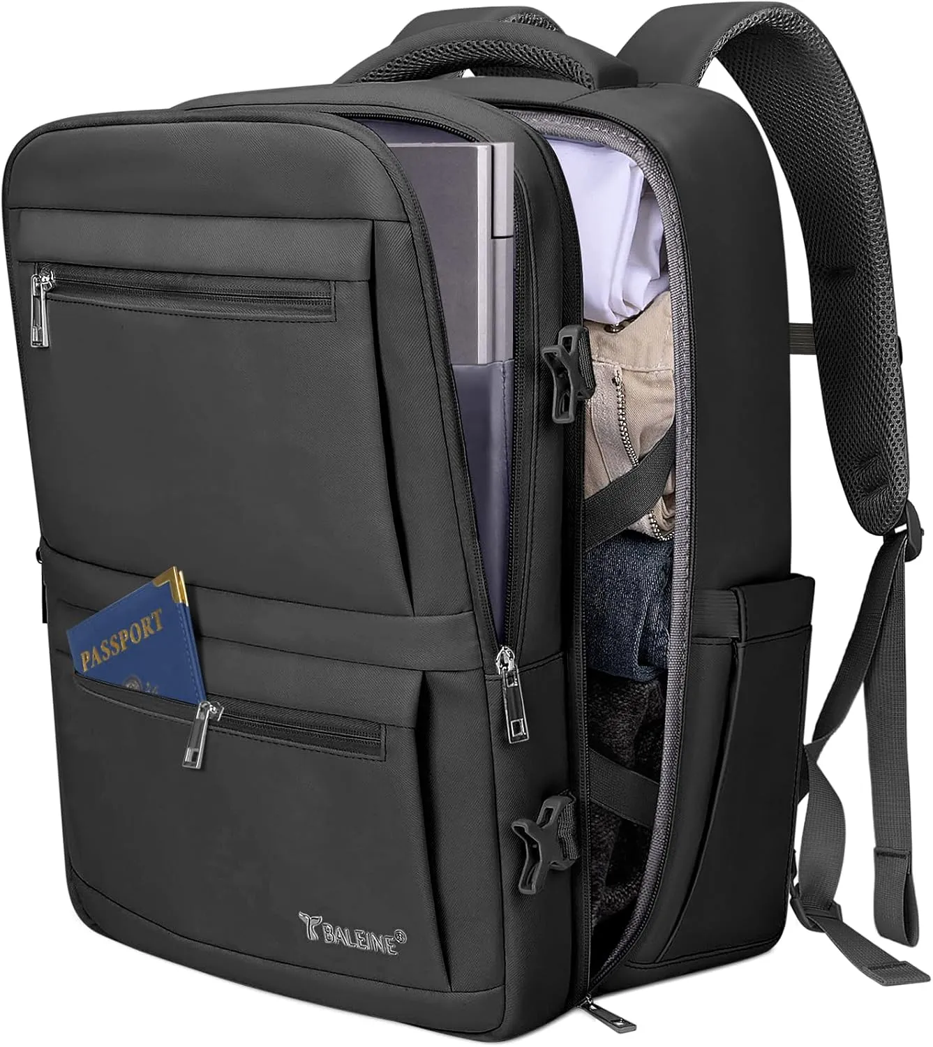 BALEINE Travel Backpack for Women Men, Large Sturdy Carry On Laptop Backpack Gifts for Business, Casual, Weekender, Hiking (Large, Black)